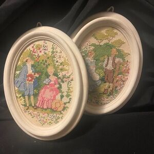 Colonial Couple Framed Cross Stitch wall Art